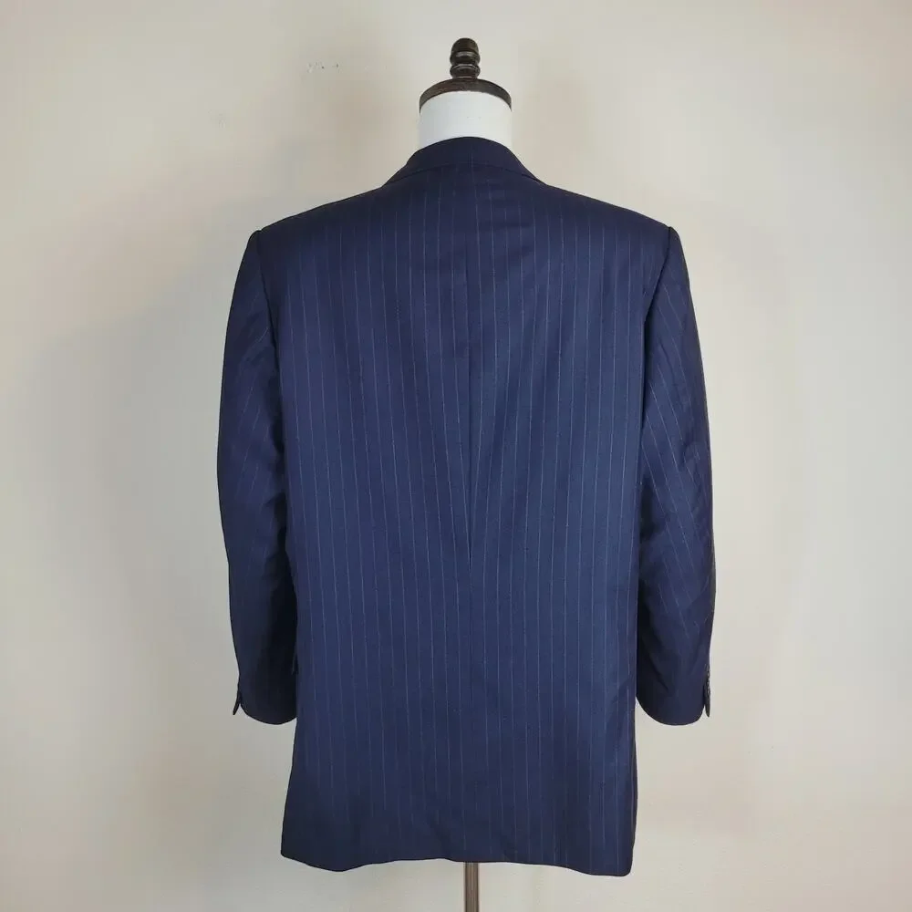 VTG Chester Barrie‎ Blazer 48R Wool Blue England Pinstripe Hand Tailored Luxury